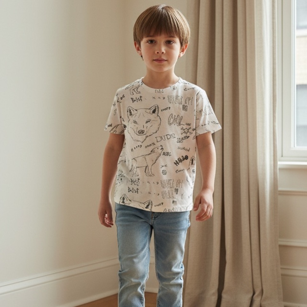 NWT Chaser Boys Off White Graphic Short Sleeve Tee Sketch Print - Size 6
